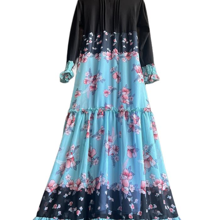 Difaquu bunga tosca maxy dress bahan ceruty mix dada jersey Gamis Elegant mewah resleting depan Nyam