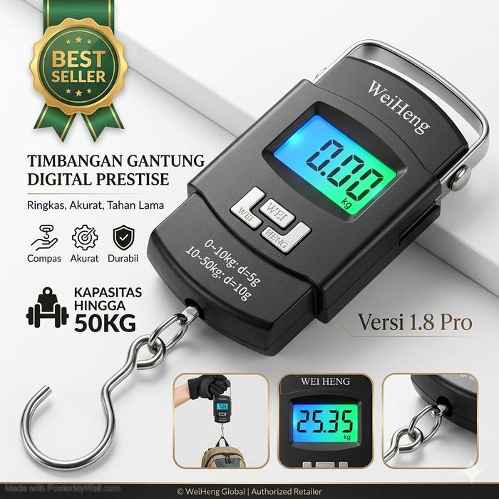 AKURAT Timbangan Gantung Digital 50kg Timbangan Koper Portable 50kg