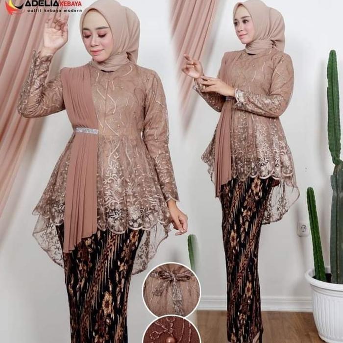 Kebaya Modern Brokat Setelan Blus dan Rok Batik Premium untuk Wanita Remaja Pesta Lamaran Wisuda