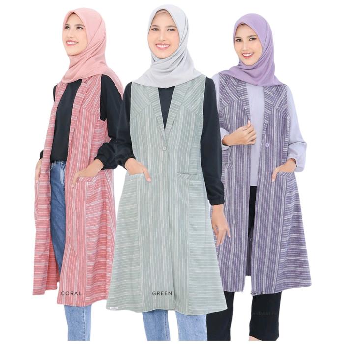 Atasan Outer Cardigan Ethica Terbaru Masami 23 Muslim Panjang Kancing Wanita Kardigan Navy