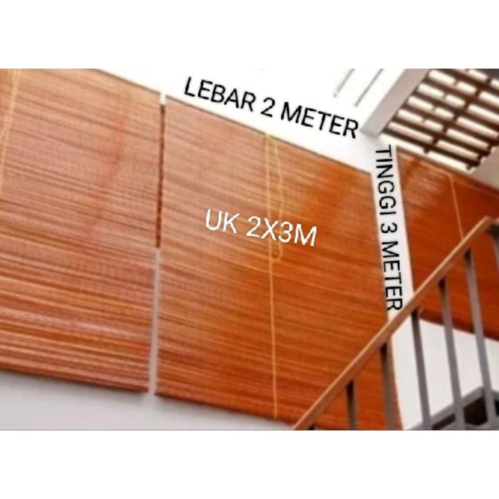 (Murah)Tirai bambu krey PLISTUR uk L 2M x T 3M sudah lengkap tali penggulung kerekan ring besi. tira