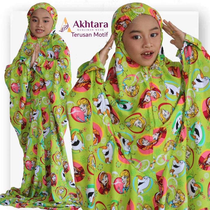 Mukena Terusan Anak SD Motif Frozen Bahan Katun Rayon Lembut