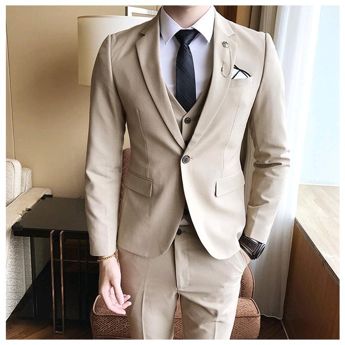 STELAN JAS BLAZER COWO CREAM JAS KANTOR JAS NIKAH JAS WISUDA SLIM FIT Pria Formal Hitam Casual