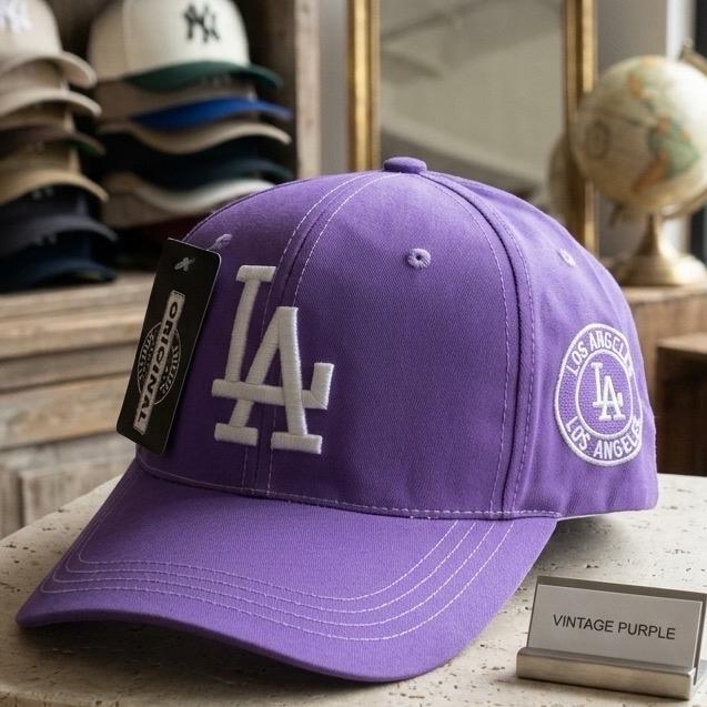Los Angeles Dodgers Topi Baseball Vintage Purple dengan Logo BORDIR LA dan Patch Los Angeles