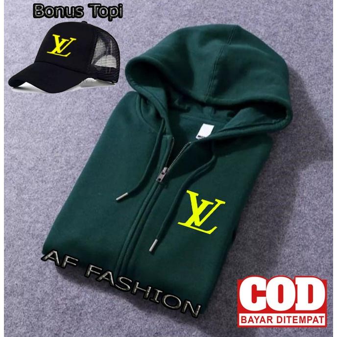Free Topi... jaket Resleting Logo Lv Text Kuning / Jaket Distro / Sweater Distro / Hoodie Distro / J