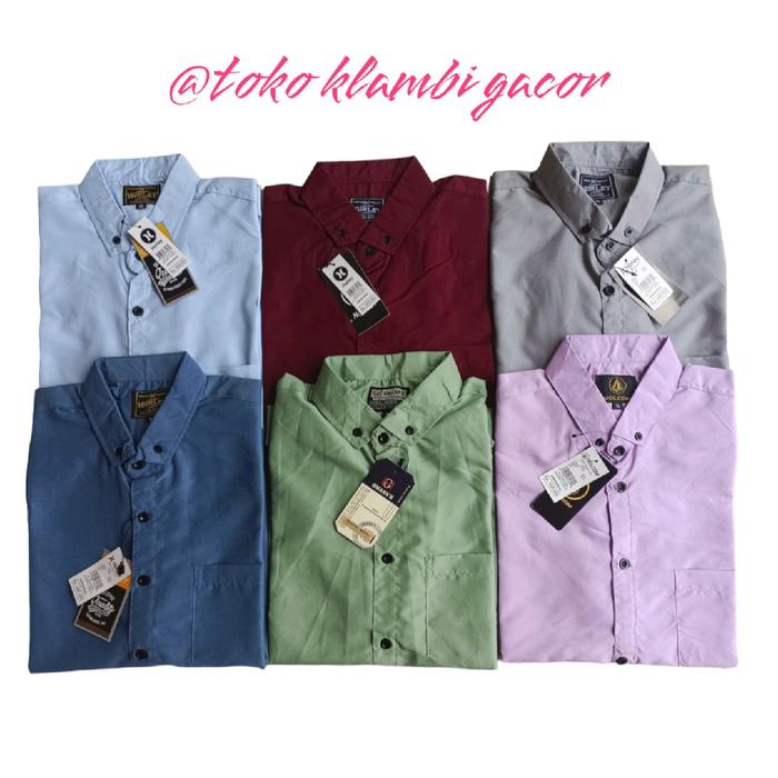 kemeja polos sage green, bluee denim, lilac, dusty purple lengan panjang size M L XL Katun Santai Cr