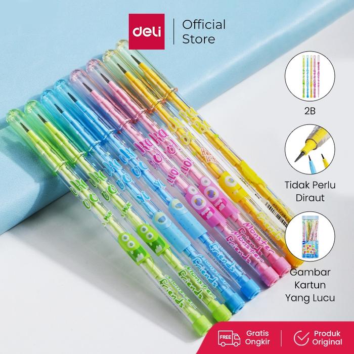 Deli Non-sharpening Pencil / Pensil Sambung / Susun / Bensia 2B Kartun Monster EC086