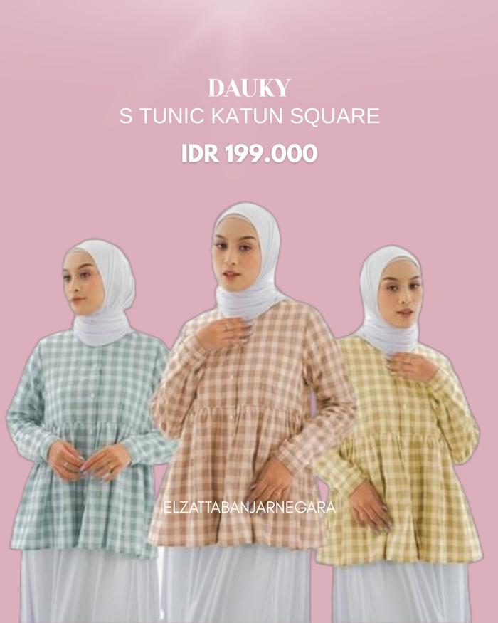 Dauky S Tunic Katun Square Tunik Full Kancing Motif Kotak Kotak Nyaman Digunakan