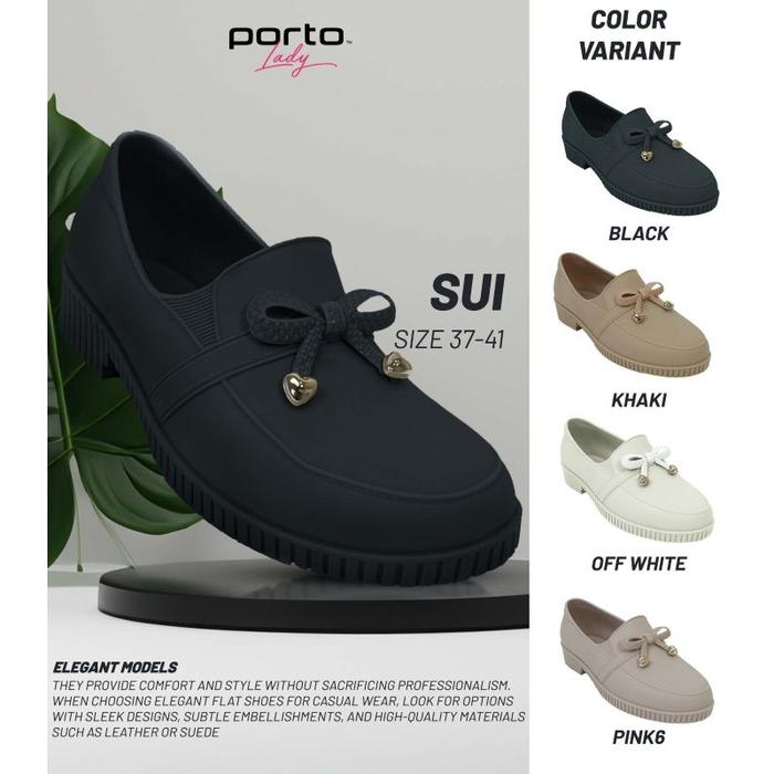 PORTO LADY SUI/SEPATU KARET PLAT SHOES WANITA MOTIF PITA KECIL HAK 3 CM SIZE 37-41