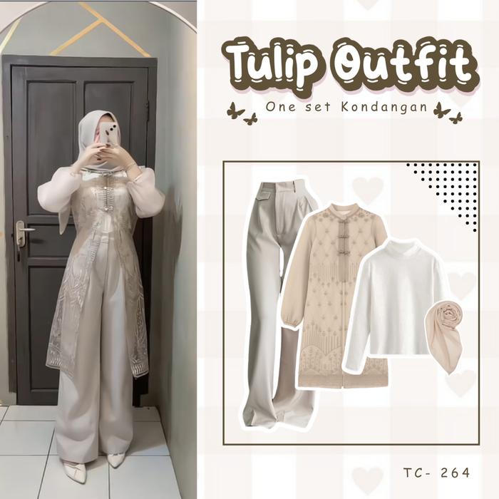 Tulip Outfit Kondangan Remaja Kekinian Celana Brukat Manset Hijab DAILY OOTD SET TC-264 Rok Scuba Pr