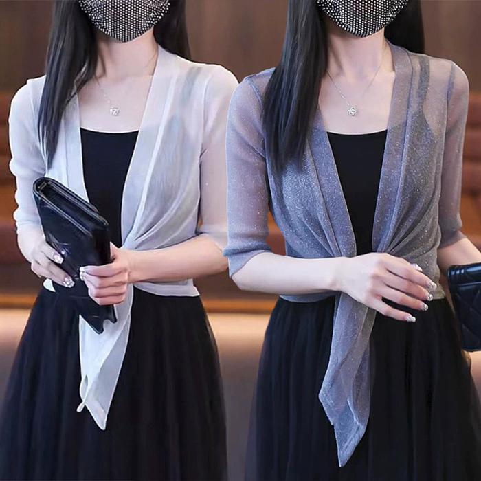 Outer Bolero Cardigan Wanita Cewe Korean Style Outerwear Sifon Chiffon Rompi Cardigan Crop Jala Bole