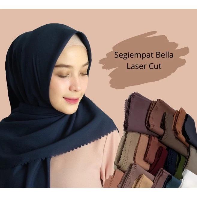 Bella Square Premium Lasercut Hijab Segi Empat Instan Pouch Santai 120x120cm Double Hycount Polycott