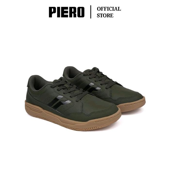 PIERO Sepatu Sneaker Pria Piero Street Nero Warna Olive Model Casual Harian Nyaman untuk Aktivitas S
