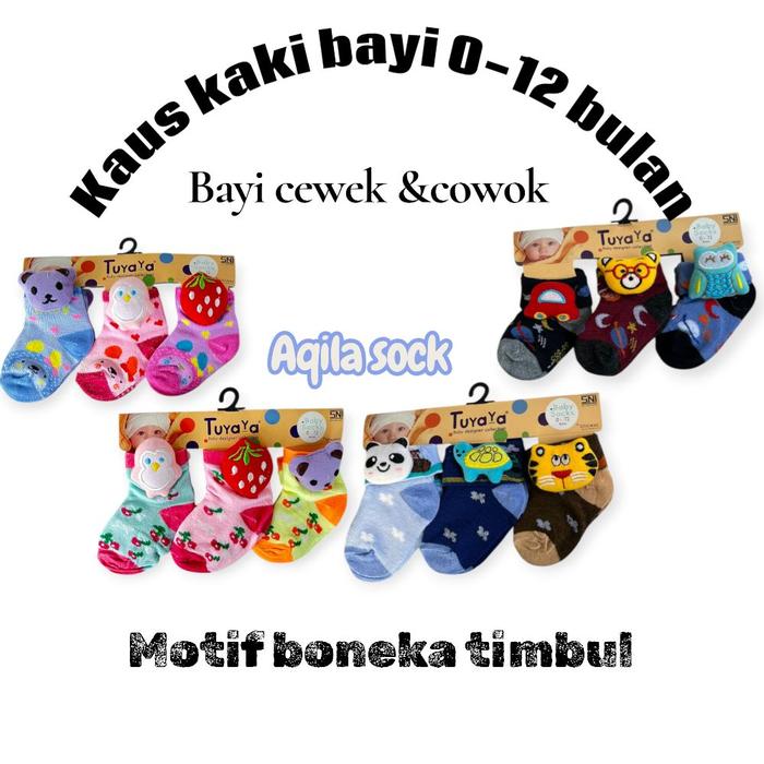 3 pasang kaus kaki bayi 0-12 bulan bayi perempuan motif boneka timbul Newborn Laki-Laki Cewek