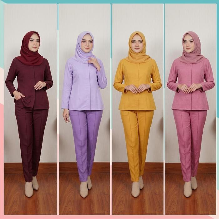 CELANA PINGGANG KARET/CELANA KERJA WANITA/CELANA KANTOR Syakira Warna Pink-Pink Baby-Pink Dusty-Pink