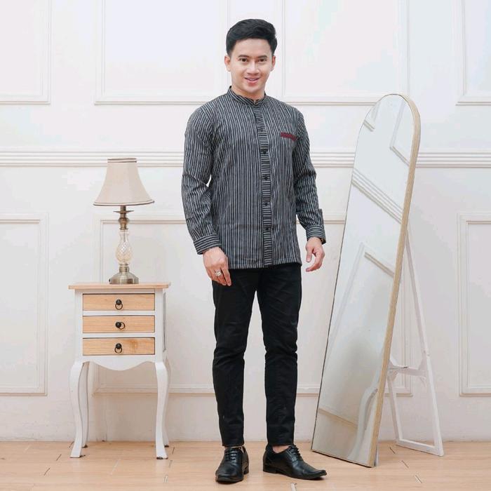 Baju Lurik ATBM Pria Tenun Seragam Hitam Hem Lembut Dewasa - Wanita, Denim, Katun, Casual, Batik, Ke