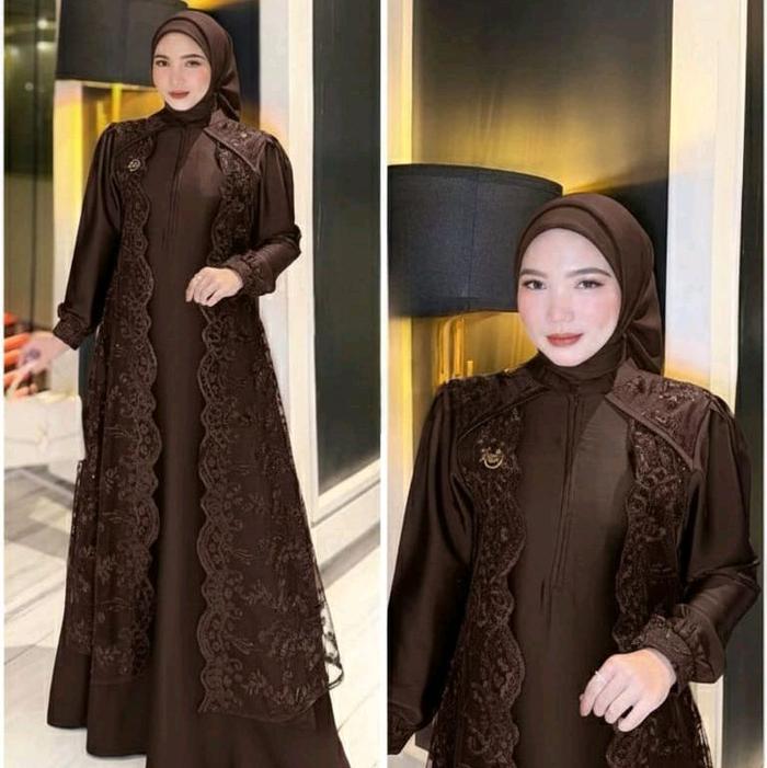 MARBELA DRESS BROKAT GAMIS PESTA WANITA MUSLIM LEBARAN KONDANGAN VELVET MIX BRUKAT MEWAH