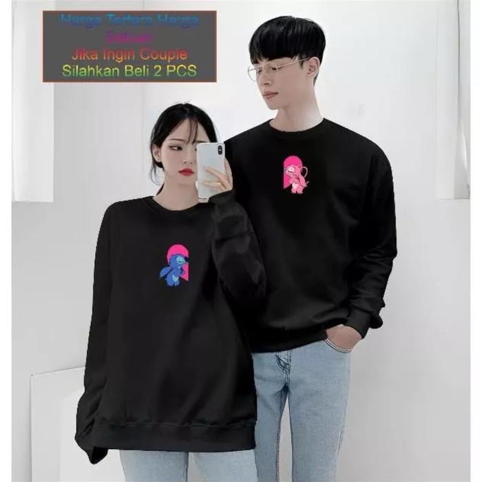 ￼Kaos Couple Lengan Panjang Stitch / Baju Lengan Panjang Pasangan / Kaos Atasan Pria Wanita Kapel / 