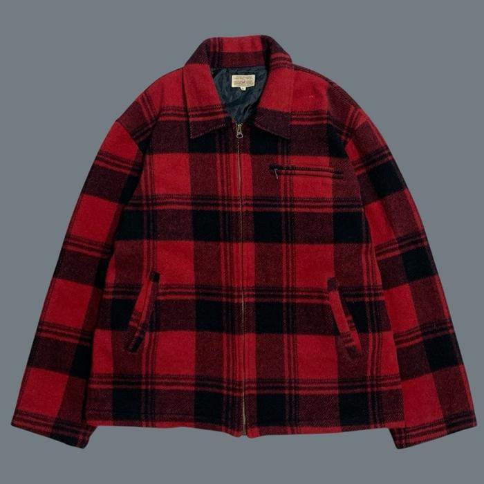 Jaket Plaid Veterano Tartan Wool Heavyweight Detroit Japan Brand Jaket Pria Motif Tartan Merah Hitam