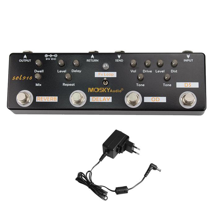 MOSKY Sol918 5-in-1 Guitar Multi-Effect Pedal Distortion Delay Reverb