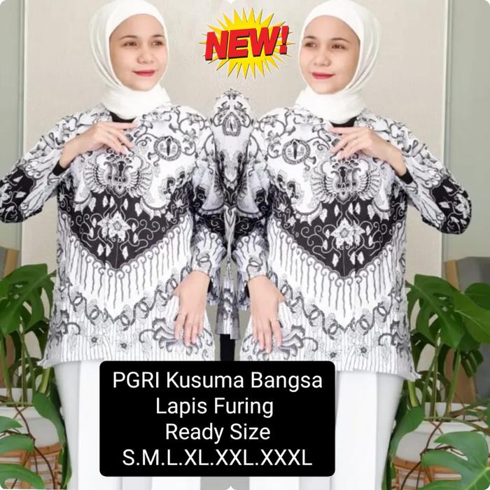 pgri wanita KUSUMA BANGSA SERAGAM GURU / BLUS PGRI / BAJU BATIK PGRI LAPIS FURING / MOTIF KUSUMA BAN
