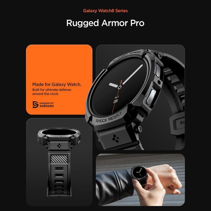 Strap Case For Samsung Galaxy Watch 8 46mm 44mm 40mm Spigen Rugged Armor Pro Black Rubber Silicone S