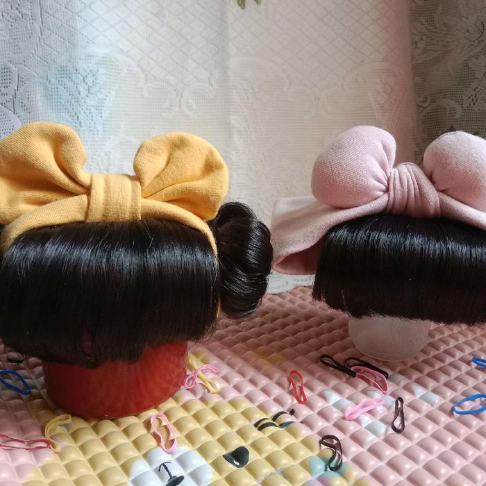 preloved bundle 2 Bandana Wig Bayi dengan Pita Warna Kuning dan Pink