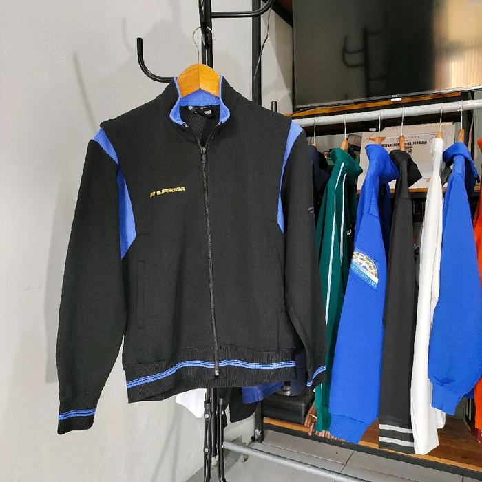 Jaket Tracktop Mizuno Superstar Hitam List Biru Original