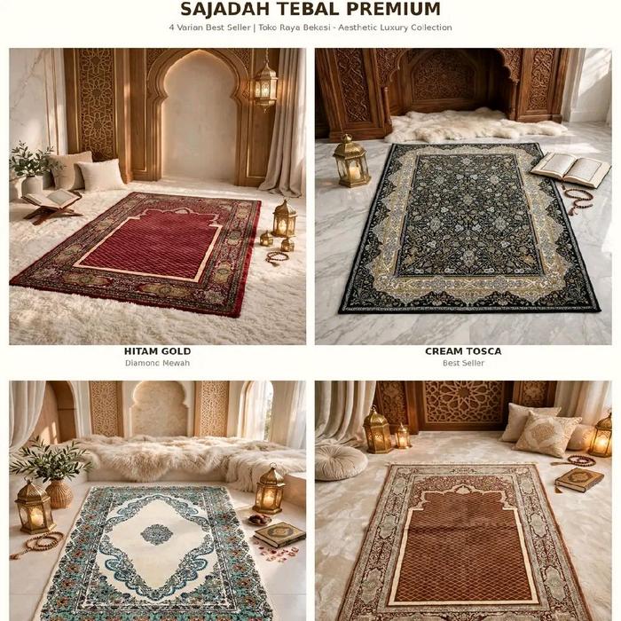 SAJADAH TURKEY Shufu Tebal Anti Selip Uk 75×110 Hitam Gold & Cream Tosca Diamond Mewah