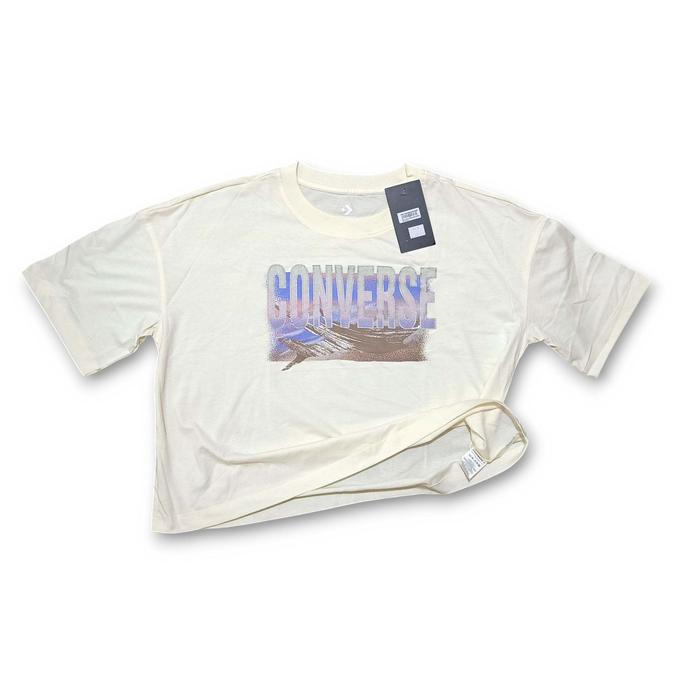 Kaos Converse Wanita Crop Boxy Oversized Original - Putih Tulang ( Ukuran M, L )