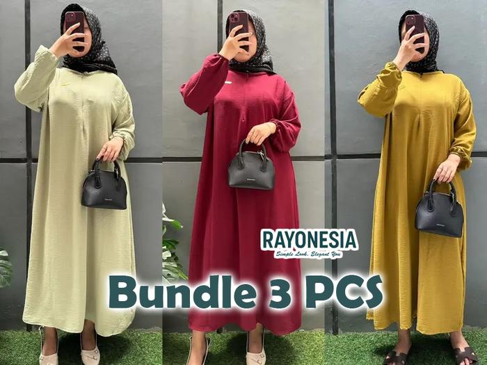 [BUNDLE 3 PCS] MYKHA MIDI DRESS CRINKLE AIRFLOW PREMIUM Ootd Gamis Jumbo  Bahan Lembut Ringan Nyaman