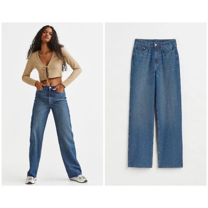 HnM wide celana jeans wanita ultra high waist