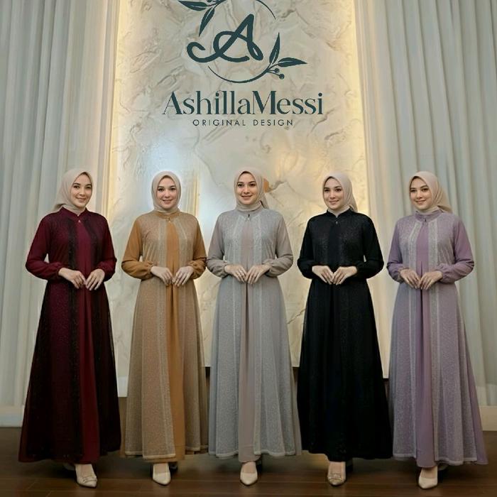 Ashilla Messi Gamis Abaya Mix Brukaat Premium Terbaru Original Design Warna Variatif yumna