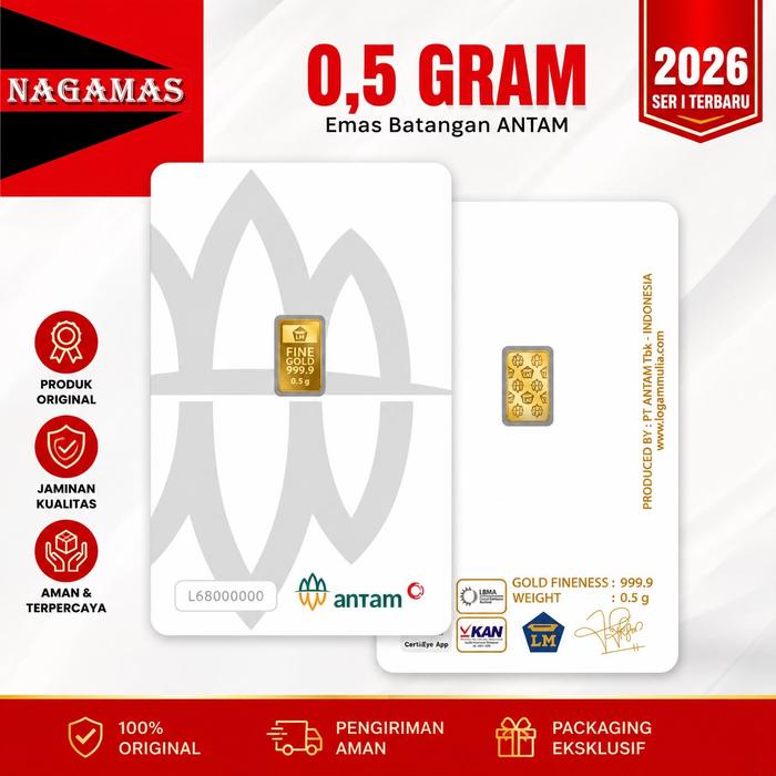 LOGAM MULIA ANTAM CERTIEYE 0.5 GRAM. EMAS BATANGAN 0.5 GRAM. LM ANTAM 0.5 GRAM