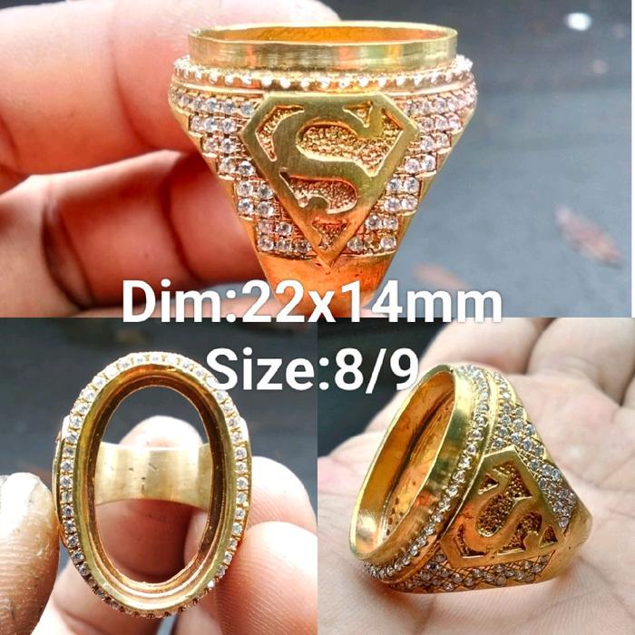 Cincin Rangka Emban Kuningan Sari Kunsar micro full Diamond Tabur Dim 22x14mm Size 8/9