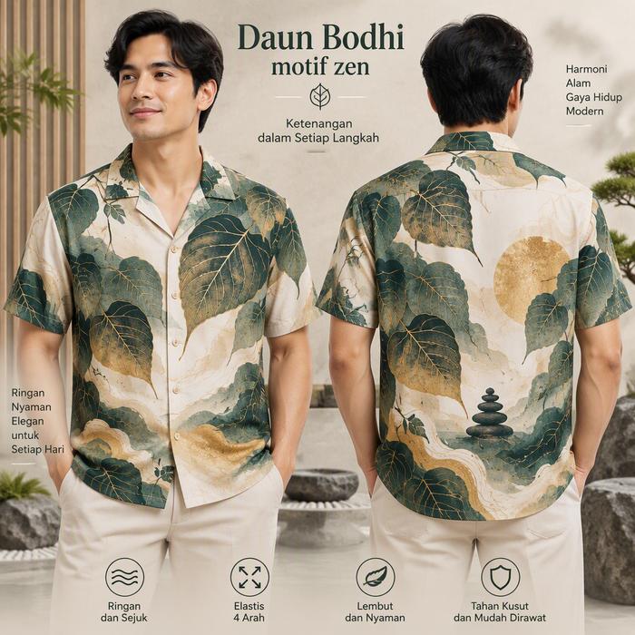 Kemeja Pria Motif Gamelan Lengan Pendek Kerah Kemeja Warna Hitam Cokelat Motif Alat Musik Tradisiona