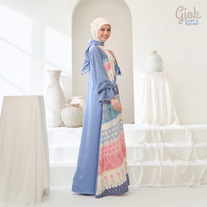Atheeya Dress by Giok Scarf - Dress gamis Print motif warna biru pink