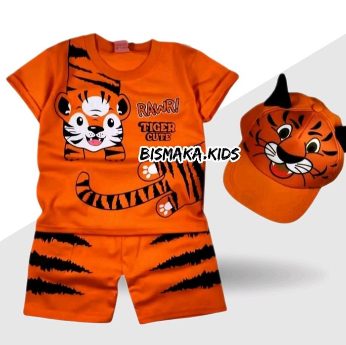 Setelan anak laki-laki usia 1-10 tahun motif TIGER harimau free topi/One set anak laki-laki motif ma