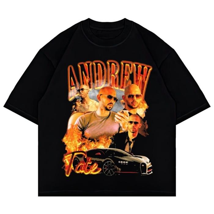 Psycho Crucify "Andrew Tate" Oversized T-Shirt | Black | Kaos Oversize | Vintage | Atasan