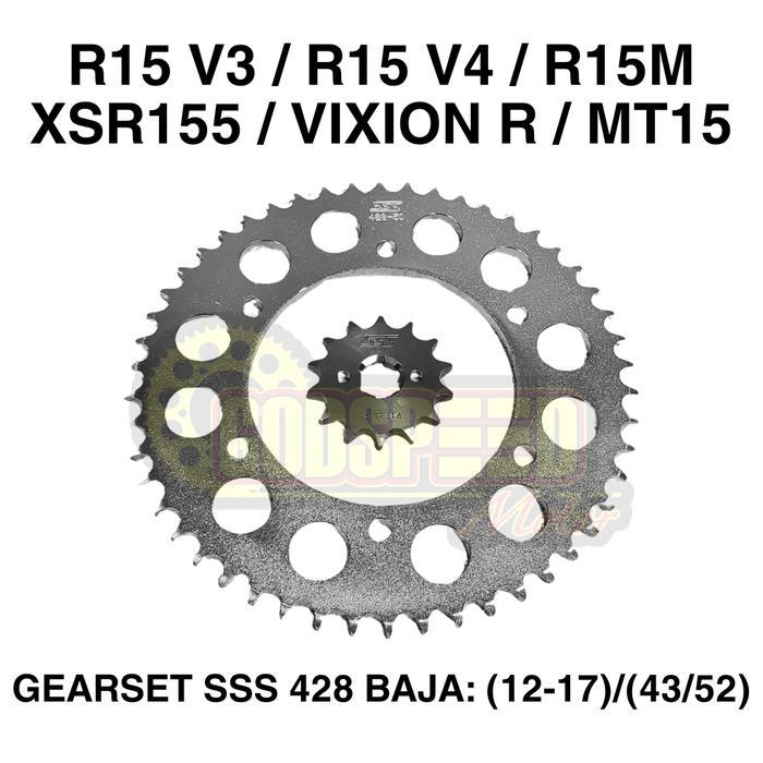 GEARSET SSS R15 V3 / VIXION V3 428 RANTAI SSS GOLD HSBT  GIRSET GIR SET GEAR SET