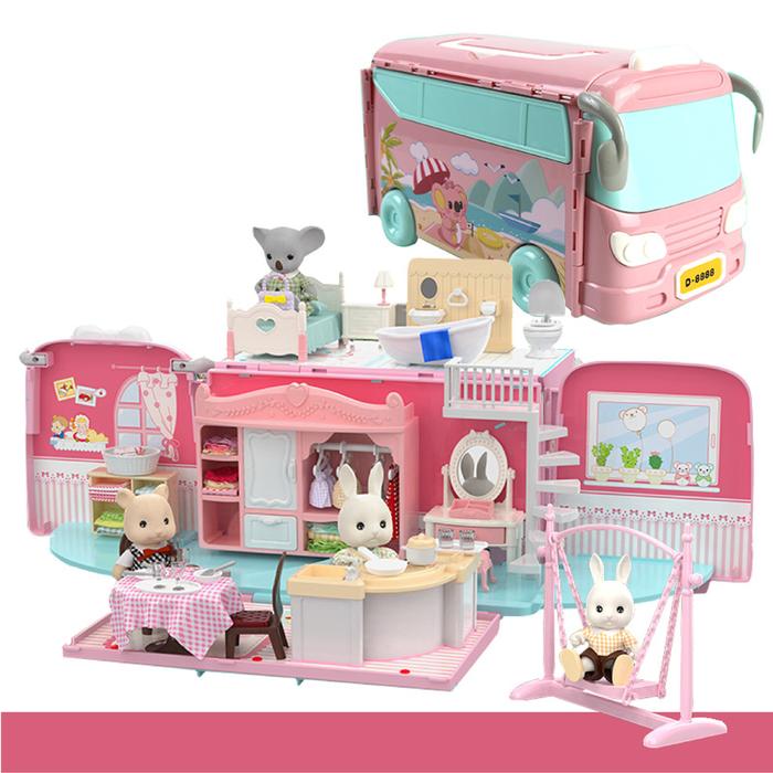 Dollhouse Koala Diary Girl Play House Toy Diy Bus Bedroom Dresser Dining Kitchen Bathroom Shop Prete