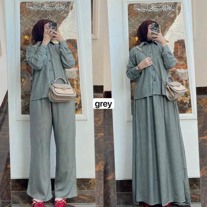 Nawacita Mart - Aluna Salur Setelan Rok/Celana Wanita Rayon Diamond Busui Full Kancing Setelan Wanit