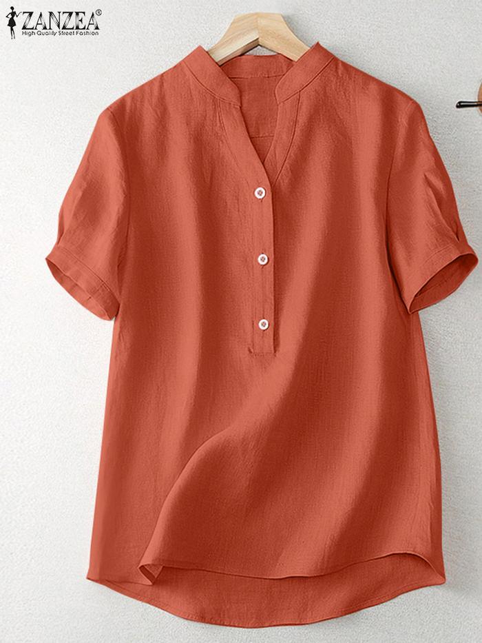 2024 ZANZEA Women Casual Cotton Blouse Vintage Summer Loose Tunic Tops Female Blusas Chemise Oversiz