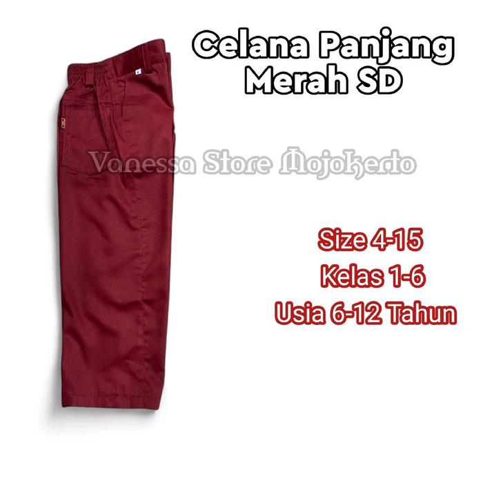Celana Panjang Merah SD Seragam sekolah Pinggang Karet Fashion Anak Laki Laki Usia 6-12 Tahun Kanton