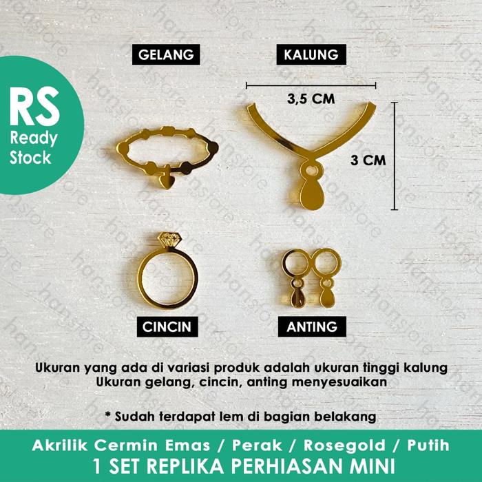 RS 3 cm Replika 1 Set Perhiasan Mini Akrilik Cermin Emas / Perak / Dekorasi / Mahar / Seserahan