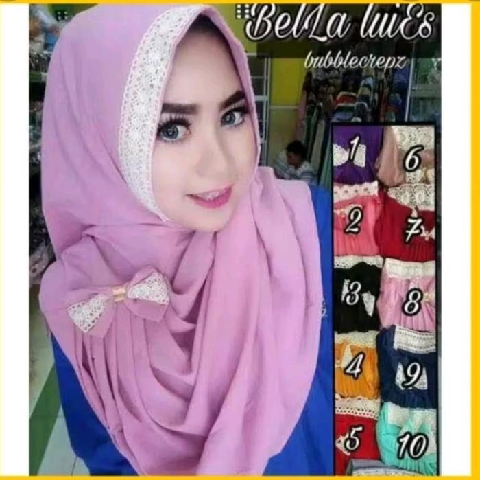 jilbab instan ungu muda love lilac renda Kerudung Muslim