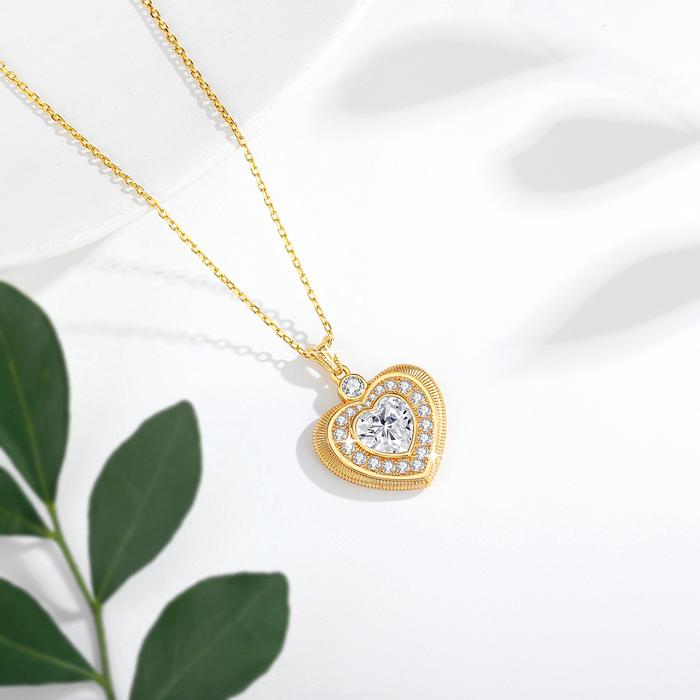 Szjinao 100% Real 18K Gold Heart Necklace 9mm 3ct Moissanite Pendant K Gold Luxury Wedding Jewelry W