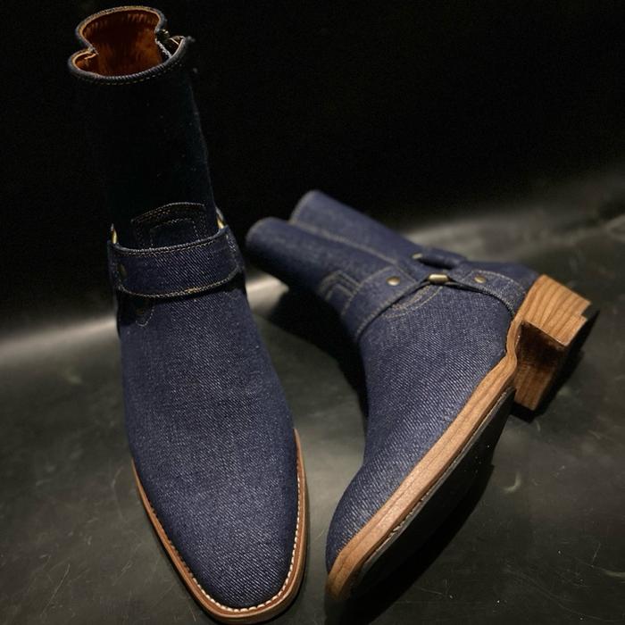 Stanley Denim Boots Harness Handcrafted By Mard Pria Shoes