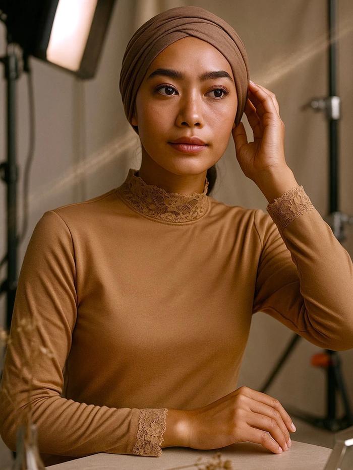 Manset Kaos Atasan Dalaman Renda Lengan Panjang Lembut Baju Inner Lace Longsleeve dengan Renda Flora