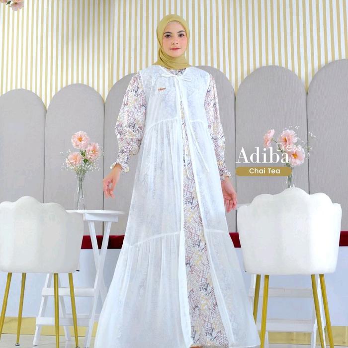 Adiba Dress ORI by Yessana | Gamis Muslim Wanita Princess Silk Santorini Warna Chai Tea Size L